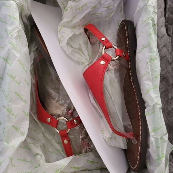 Sam Edelman Greta red leather thong buckle ankle strap sandal flats 6M - Picture 5 of 8